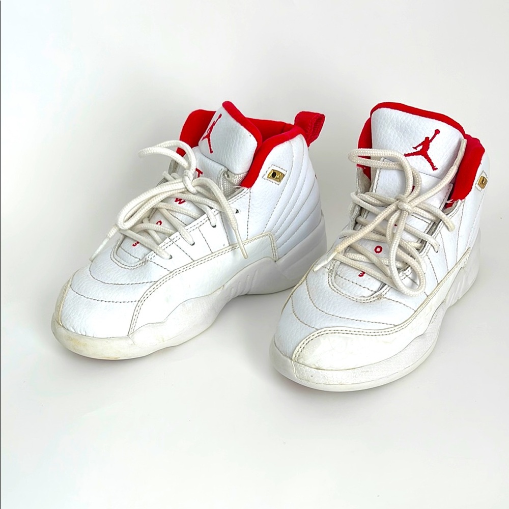 Nike Air Jordan Retro 12 FIBA White and Red Sneakers High Top Size 1Y